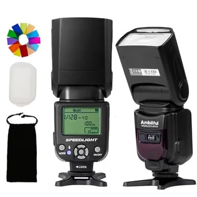 AMBITFUL AF970 Camera Flash Speedlite per Canon Nikon Sony Olympus Fuji Panasonic, flash wireless 2.4G, Recycle Time 0.1-2.5s, Adjustable Flash Head W/LCD Panel &Single-Contact Hotshoe