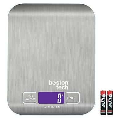 Bilancia da cucina digitale HK 105 Bilancia ad alta precisione in acciaio inossidabile, impermeabile. Capacità 5 kg. Schermo LCD.Batterie incluse. Funzione tara. Libro di ricette scaricabile
