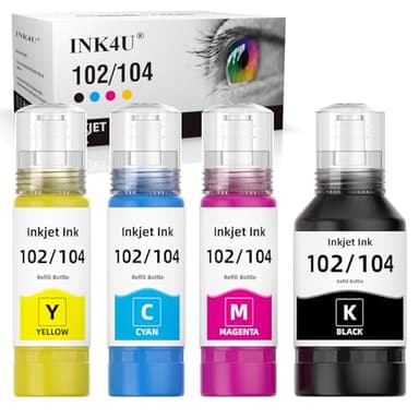 INK4U 102 104 Inchiostro Compatibile con Epson 102 o 104 Cartucce d'inchiostro, per EcoTank Stampanti ET-2810 ET-2815 ET-2820 ET-2821 ET-2830 ET-2840 ET-2850 ET-3850 ET-4850 ET-1810 ET-15000