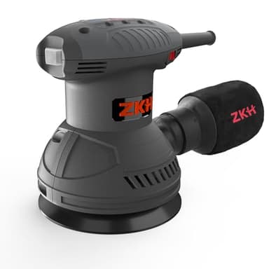 ZKH 350W Levigatrice Orbitale, 7000-14000 Giri/min, 6 Velocità Variabili, 30 Dischi Abrasivi, Disco Da 125mm,Raccolta Della Polvere,Levigatrice Elettrica Per Superfici In Legno E Acciaio