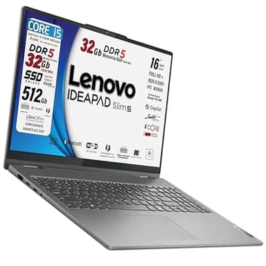 Lenovo Ideapad slim5, pc portatile Notebook, i5 13420H 13Th, DDR5 32Gb, Display WUXGA 16" IPS FHD+, SSD da 512Gb, Wi-Fi 6, Bt, USB Thunderbolt, Tastiera retroilluminata, Win11 Pro, Pronto all'Uso