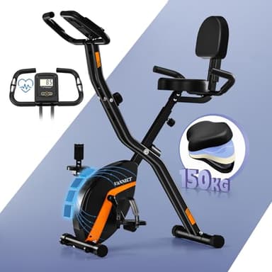 VANNECT Cyclette Pieghevole con Schienale e Monitor LCD Misurazione Manuale Delle Pulsazioni, Cyclette da casa con resistenza magnetica regolabile portata 150Kg con Comodo Cuscino del Sedile