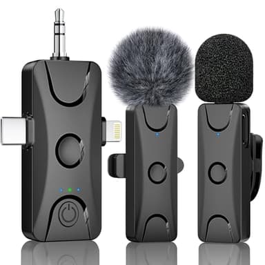 Micro Lavalier Wireless per iPhone Android: Mini Micro-Cravatta con Cancellazione Intelligente del Rumore, 48kHz/16bit, Portata 100pi per Videocamera PC Laptop Registrazione Streaming Intervista Vlogs