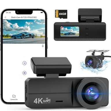 SIGRILL Dash Cam Auto 4K+1080P, Scheda 64GB Inserita, WiFi Telecamera per Auto, Super Dashcam con Visione Notturna, Modalità Parcheggio 24H, Sensore G, Dash Cam per Auto con Registrazione in Loop