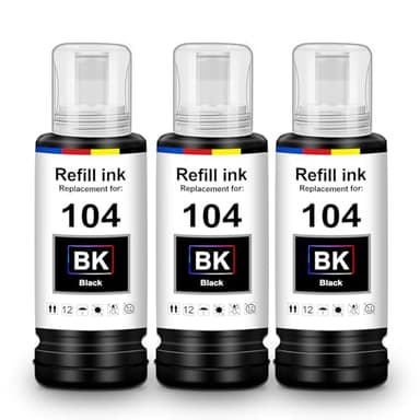 UniPlus Inchiostro 104 ET-2870 ET-2810 ET-2821 ET-2830 ET-2815 Nero Cartucce Compatibile per Epson 104 Multipack Flaconi Compatibile per Epson Ecotank ET-1810 ET-282 ET-4800 ET-2826 ET-2720 ET-4810