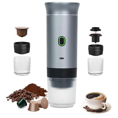 Umisu Macchina da caffè portatile, 3 in 1 Caffettiere Espresso Capsule e Caffè Macinato Macchina per Espresso Elettrico Riscaldamento Rapido per Ufficio Viaggi Campeggio Casa (grigio)