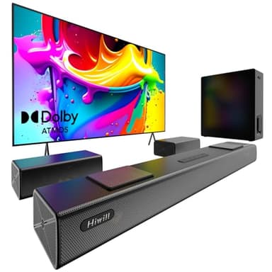 Hiwill 5.1.2CH Dolby Atmos Soundbar, Home Theater per TV, Impianto Dolby Surround, Soundbar TV con subwoofer da 6,5", 2 altoparlanti surround posteriori, 2 driver laterali e 2 driver up-firing