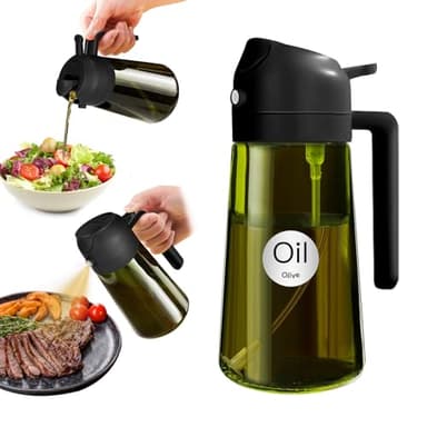 YARRAMATE Spruzzino Olio in Vetro Luce Blocco Scuro Verde per Friggitrice Aria 2 in 1, 470 ml Dosatore d'Oliva Bottiglia e Oliera Spray da Cucina, Nebulizzatore per Alimenti (Nero)