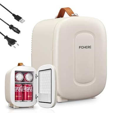 FOHERE Mini Frigo 5L, Frigorifero Piccolo Con Presa USB, Portatile 220V CA/12V CC, per Ufficio, Dormitorio, Auto,Cosmetici, Bevande, Frutta