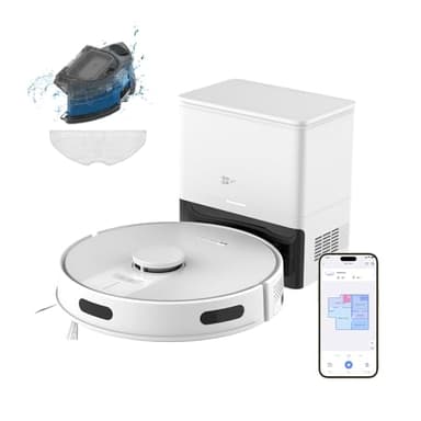 EZVIZ RE4C Plus Robot Aspirapolvere Lavapavimenti con Mappatura, Stazione Smart All-in-one, Svuotamento Automatico, 4.000 Pa, 280ml Serbatoio, Autonomia 170min, Navigazione LiDAR, App/Alexa