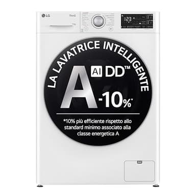 LG AI DD F4R3711NSWS Lavatrice 11kg, a Carica Frontale, Serie R3, Lavatrice Classe A -10%, 1400 giri, Autodosaggio, Lavaggio a Vapore, Wi-Fi, Libera Installazione, Bianco