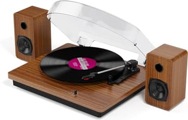 Giradischi Bluetooth in vinile a tre velocità con altoparlanti stereo, RCA/Aux in out, legno chiaro per l'home entertainment