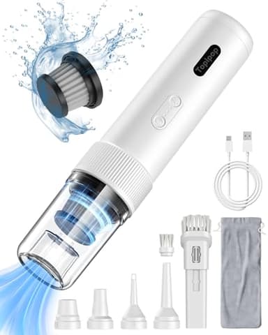 Topipop Aspirapolvere Auto, 21000PA Aspirabriciole Senza Fili, Mini Aspiratore Portatile & Potente Con Multifunzione, Piccolo Aspira Briciole Con luce LED per Casa, Ufficio, Campeggio