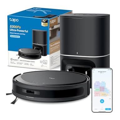 Tapo RV20 MAX Plus Robot Aspirapolvere Lavapavimenti con Mappatura 5300Pa, Svuotamento Automatico Polvere 3L, Navigazione LiDAR MagSlim, Design Ultra Compatto 83mm, Controllo APP&Alexa&Google