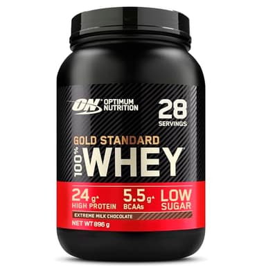 Optimum Nutrition Gold Standard 100% Whey Proteine in polvere per lo Sviluppo e il Recupero Muscolare con Glutammina e Aminoacidi BCAA Naturali, Gusto Cioccolato al Latte Estremo, 28 Dosi, 896 g