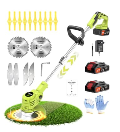21V Decespugliatore a Batteria Wrneaoch Decespugliatore con 6.000 RPM e motore da 650W Tagliaerba Elettrico con 2 Batterie da 2,0 Ah è Ideale per Tagliare l'erba in Modo Efficace e Senza Sforzo