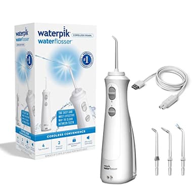 Waterpik Pearl Idropulsore Dentale Senza Fili, Elettrico e Ricaricabile, Rimuove la Placca Dentale per la Pulizia degli Spazi tra i Denti, Utilizzabile in Viaggio o in Piccoli Bagni - Bianco (WF-13EU)