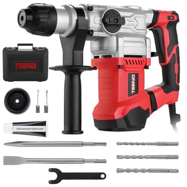 TEENO Martello perforatore SDS-Plus 1500W, 6 velocità variabile 0-1000giri/min con 4 funzioni, 4500 bpm, cavo da 2 metri, frizione di sicurezza e tecnologia antivibrante