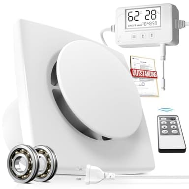 BUMSOU Aspiratore Bagno 100mm, Estrattore Aria con Sensore di Umidità Temperatura e Timer, Ventola Aspirazione Bagno con Telecomando, 34dB 130m³/h Silenzioso Potente Ventilatore Bagno Cucina Cantina