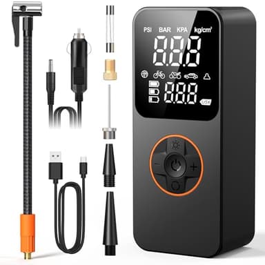 Compressore Aria Portatile, Mini Compressore Portatile, 3 Volte Più Veloce, 150PSI 6000mAh Gonfiatore Elettrico con Luce LED, Compressore a Batteria Pompa Elettrica per Bicicletta, Auto, Moto, Palloni