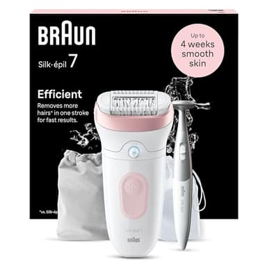 Braun Silk-épil 7 Epilatore Elettrico Donna Con Testina Ampia Per Una Epilazione Semplice, Wet & Dry, Pelle Liscia a Lungo, Con Rifinitore Bikini Styler, Idea Regalo, 7-210, Bianco/Rosa