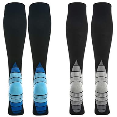 2 Paia Calze Compressione Graduata Uomo E Donna 20-30 mmHg per Sportive, Running, Trekking, Recupero, Viaggio in Aereo, Antitrombo, Vene Varicose (Blu+Grigio, L-XL)