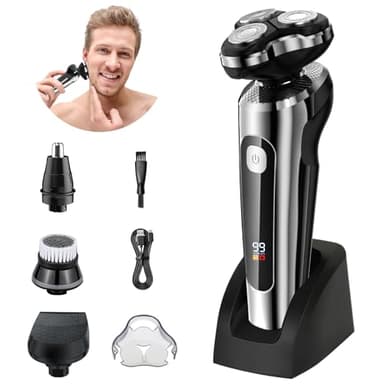 ETROBOT Rasoio Elettrico Barba Uomo, 3D Rasoio Capelli Uomo- Rasoio Barba Impermeabile Bagnato/Asciutto, Rasoio Elettrico Regolabarba uomo IPX7 Con Display LED & Base