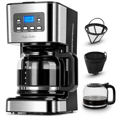 Taylor Swoden Darcy - Macchina da caffè 950W da 12 tazze e capacità da 1.5L con filtro riutilizzabile e base con mantenimento caldo, sistema antigoccia, timer e BPA FREE