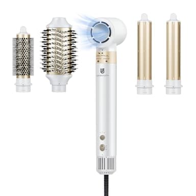 webeauty [5 in 1] Phon Capelli & Hair Styler, 110,000 GIRI/MIN, 20M/S, 1400W Asciugacapelli ad Alta Velocità, 200 Milioni di Ioni Hair Dryer con Spazzola Asciugacapelli e Air Arricciacapelli, Bianco