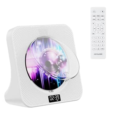 Gueray Lettore CD Desktop Bluetooth Lettore CD con Altoparlanti per la Casa Lettore CD Portatile con AUX USB Cuffia Jack FM Radio HiFi Lettore CD Boombox con Telecomando Display LCD per Bambini Regalo