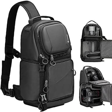 TARION TR-S Borsa a tracolla per fotocamera, Borsa da viaggio impermeabile Borsa fotografica Zaino fotografico Borsa a tracolla per fotocamera con copertura antipioggia (TRS-Nero)