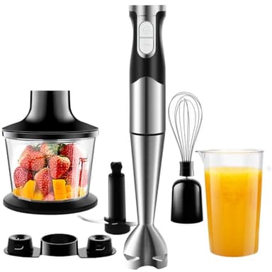 NWOUIIAY Frullatore Immersione 1200W 6 in 1 frullatore multifunzionale con Acciao Inossidabile 304 Frusta Elettrica Tritatutto con Turbo Presa Antiscivolo Minipimer Velocità regolabile Mixer Cucina