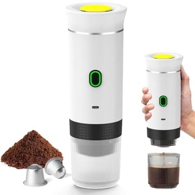 Macchina da caffè 3 in 1, 4-6 minuti di auto-riscaldamento, per espresso, piccole capsule, grandi capsule, caffè macinato, portatile per ufficio, casa, auto, colore: bianco