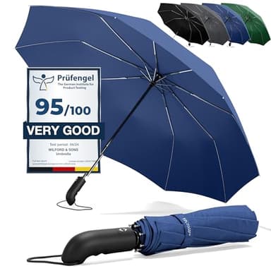Ombrello Pieghevole Portatile Antivento da Borsa - Apri Chiudi Automatico, Teflon, 9 Stecche Rinforzate | Resistente Compatto Auto Robusto Classico Mini Viaggio Business Città Ufficio Uomo Donna, Blu