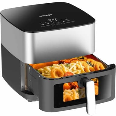 Iceagle Friggitrice ad Aria 9L XXL – 2000W Air Fryer con Doppia Resistenza | Friggitrice Senza Olio con Finestra, Funzione DIY, 12-in-1, Design in Metallo 360°, Display LED Ergonomico, Ricette