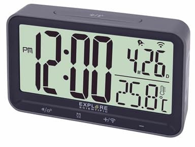EXPLORE SCIENTIFIC RDC1009 Orologio Radiocontrollato, Doppio Allarme, Controllo con Tasti, Temperatura Interna, Grigio