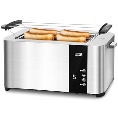 LEBENLANG Tostapane con pinze in acciaio inox 4 fette - LED touchscreen & 7 modalità I 1400W Tostapane per toast farciti toaster I Tosta pane pinze per toast tostapane 4 fette tostapane professionale