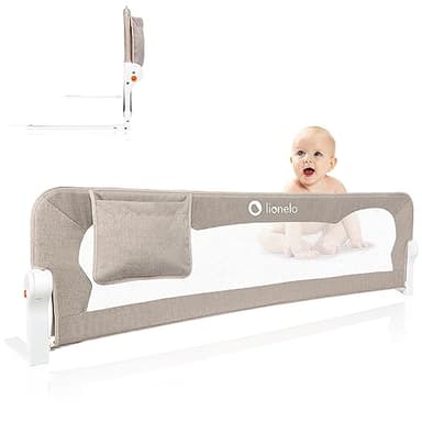 lionelo Eva Sponda letto universale Barriera protettiva per letto 150 cm Installazione facile, 180gradi di reclinazione, Sponda pieghevole con blocco Standsafe Sicura e Tasca, Cancelletto per bambini
