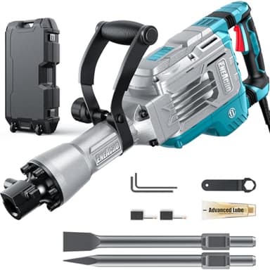 ENEACRO Martello Demolitore 1700W SDS-Hex, Martello Elettrico a Scalpello da 65 Joule, Impugnatura Antivibrazione, 2 Pezzi di Scalpelli e Scatola di Trasporto con Rotelle