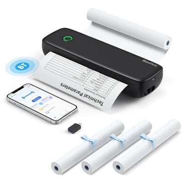 Bisofice L81 Stampante Termica Portatile A4, Stampante Bluetooth Senza Inchiostro per Cellulare e Computer, Supporta Carta Multisize, per Ufficio Viaggi, Studio, Casa, Dotato 3 Rotoli Carta, Nero