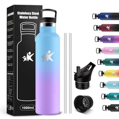 KollyKolla Borraccia Termica 1 litro, Bottiglia d'acqua senza BPA, Borraccia in Acciaio Inossidabile con Cannuccia, a Prova di Perdite, Riutilizzabile, Borracce per Ufficio, Sport, Ciclismo, Lavoro