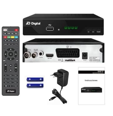 Decoder digitale terrestre 2024, decoder DVB-T2, Full HD DTT H265+ 10bit, FTA DM-Digital, decoder TV, USB, HDMI, LAN, SCART, USB WiFi Support, telecomando universale IR 2in1, Nero (HD H.265)
