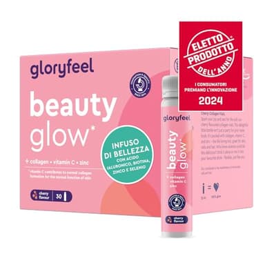Collagene da Bere Beauty Glow, con Acido Ialuronico, Biotina, Vitamina C, Pappa Reale, 30 Ampolle, 2500mg Peptidi Collagene Premium, Materia Prima VERISOL®, Salute e Bellezza di Pelle Capelli Unghie