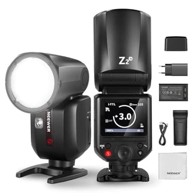NEEWER Z2-N 2,4G Flash Speedlite TTL a Testa Rotonda da 76W Compatibile con Nikon, Nuova UI, Lampade Pilota, Cambio Rapido TTL/M con Tasto TCM, HSS 1/8000s, Batteria da 2600mAh, Panno per la Pulizia