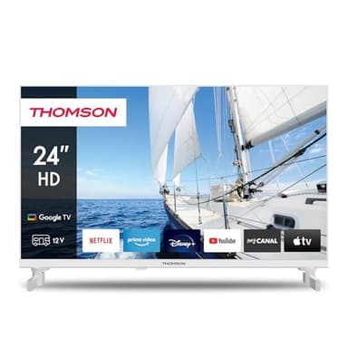 Thomson 24 pollici (60cm) Google TV HD Bianco Adattatore 12V Controllo Vocale Smart TV - 24HG2S14CW - 2024