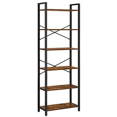VASAGLE Libreria Alta a 6 Ripiani, Scaffale Portaoggetti, Struttura in Acciaio, Salotto Camera da Letto Studio, 30 x 66 x 186 cm, Industriale, Marrone Vintage e Nero Inchiostro LLS062B01