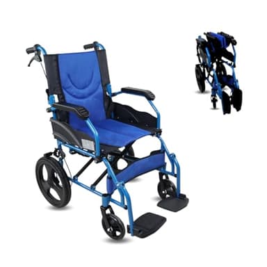 Mobiclinic, Sedia a rotelle da transito, Pirámide, Carrozzina pieghevole, Alluminio, Freno sulle maniglie, Per anziani, Poggiapiedi, Braccioli, Marchio ce, Leggera, Seduta 46 cm, Blu