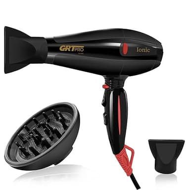 Asciugacapelli Professionali Ionico 2400W Phon per Capelli con Diffusore 40 Milioni di Ioni Negativi per Parrucchiere Casa, 3 Temperature 2 Velocità Asciugatura Veloce Liscio (nero)
