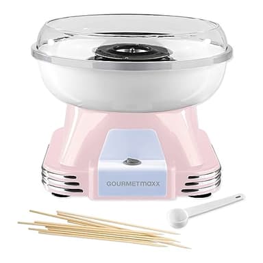 GOURMETmaxx Macchina per zucchero filato per la casa | L'originale con 10 bastoncini & misurino in nostalgico design retrò in rosa | Zucchero filato di altissima qualità per ogni occasione