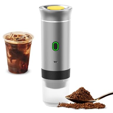 Irishom Macchina da caffè portatile per auto, 3 in 1, senza cordless Electric Coffee Maker Work with Capsule and Ground Coffee 15Bar Mini Cold Brew and Heating Coffee Maker with 150ml Cup